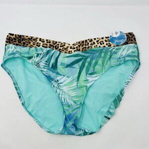 Decree Womens Plus Size 1X Mid Rise Animal Print Tropical Bikini Bottom $36 2164